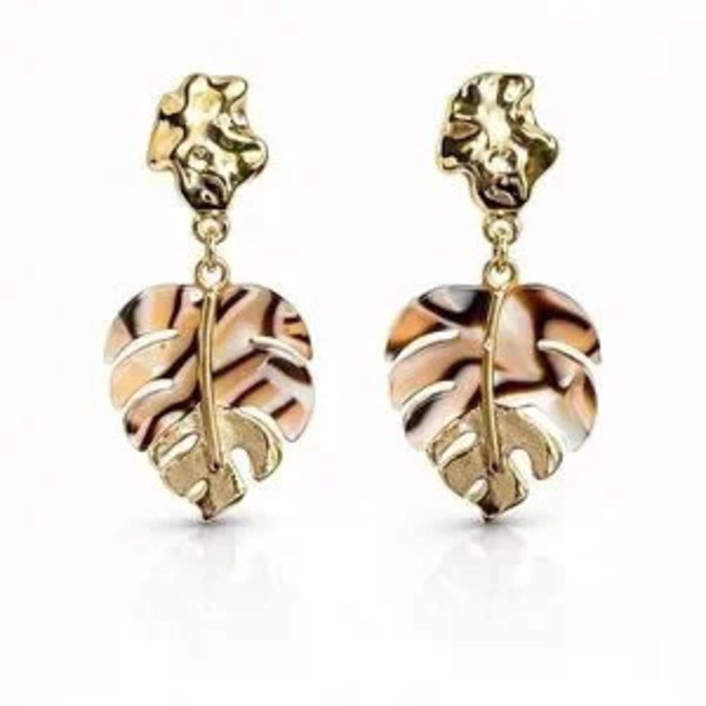 Gold and Brown Leaf Drop Earrings